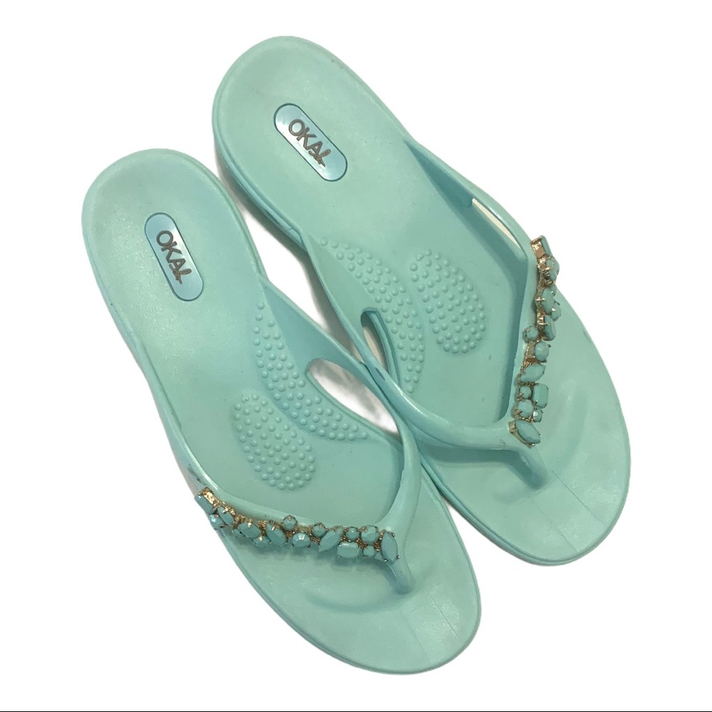 OKA b. Harper teal Beaded Bohemian style Flip Flop